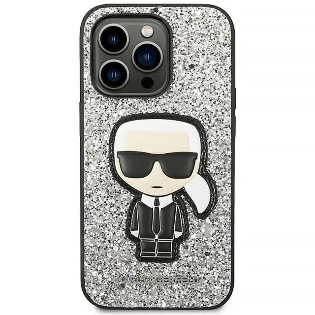 Чехол Karl Lagerfeld Glitter Flakes Iconik для iPhone 14 Pro Silver (KLHCP14LGFKPG)