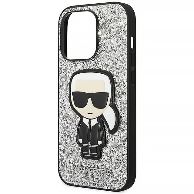 Чохол Karl Lagerfeld Glitter Flakes Iconik для iPhone 14 Pro Silver (KLHCP14LGFKPG)