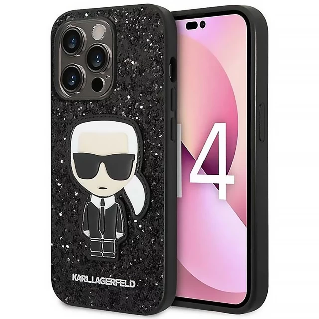 Чохол Karl Lagerfeld Glitter Flakes Iconik для iPhone 14 Pro Black (KLHCP14LGFKPK)