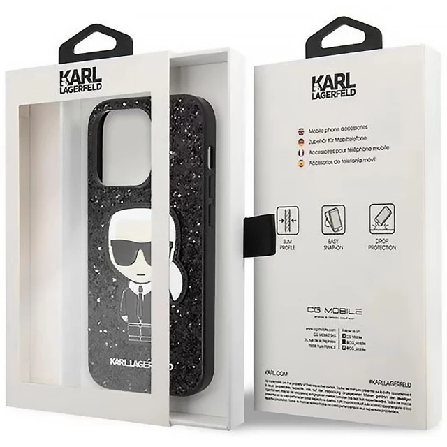 Чехол Karl Lagerfeld Glitter Flakes Iconik для iPhone 14 Pro Black (KLHCP14LGFKPK)