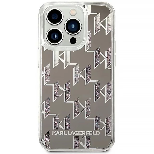 Чехол Karl Lagerfeld Liquid Glitter Monogram для iPhone 14 Pro Silver (KLHCP14LLMNMS)