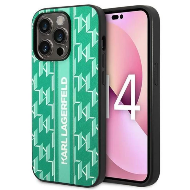 Чехол Karl Lagerfeld Monogram Stripe для iPhone 14 Pro Green (KLHCP14LPGKLSKN)