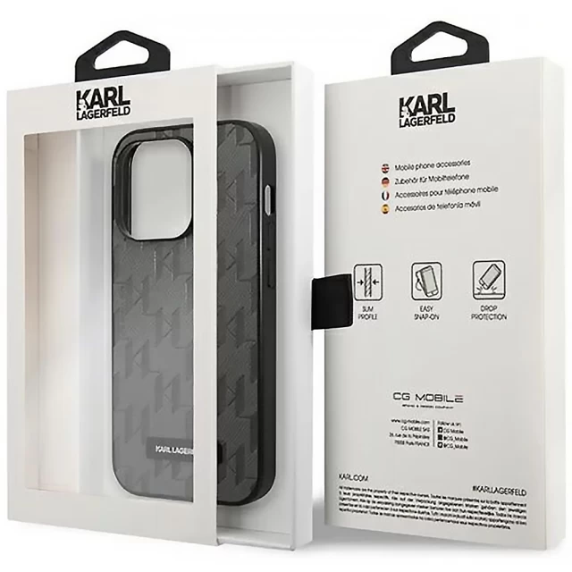 Чохол Karl Lagerfeld Saffiano Mono Metal Logo для iPhone 14 Pro Gray (KLHCP14LSAKLHPG)