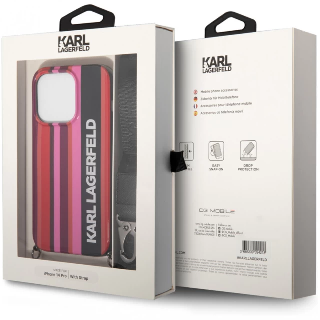 Чохол Karl Lagerfeld Color Stripes Strap для iPhone 14 Pro Pink (KLHCP14LSTSTP)
