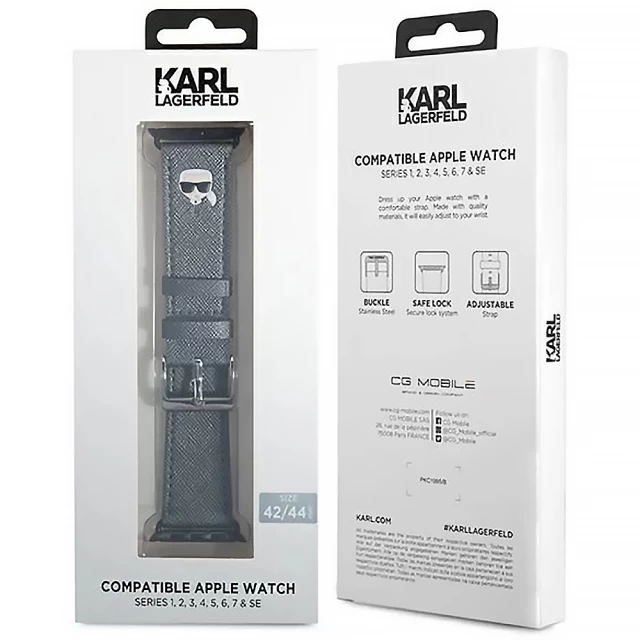 Ремешок Karl Lagerfeld Saffiano Karl Heads для Apple Watch 49 | 45 | 44 | 42 mm Silver (KLAWLOKHG)