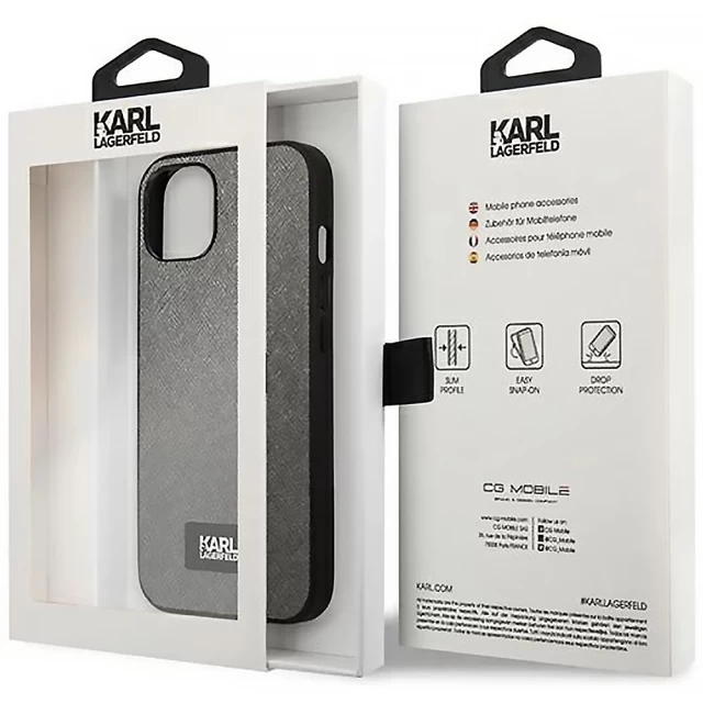 Чехол Karl Lagerfeld Saffiano Plaque для iPhone 13 mini Silver (KLHCP13SSFMP2DG)