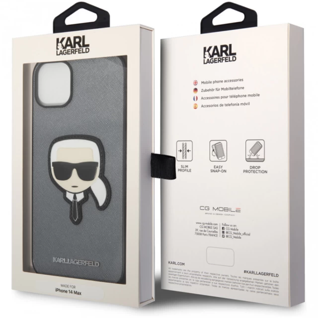 Чохол Karl Lagerfeld Saffiano Karl's Head Patch для iPhone 14 Silver (KLHCP14SSAPKHG)