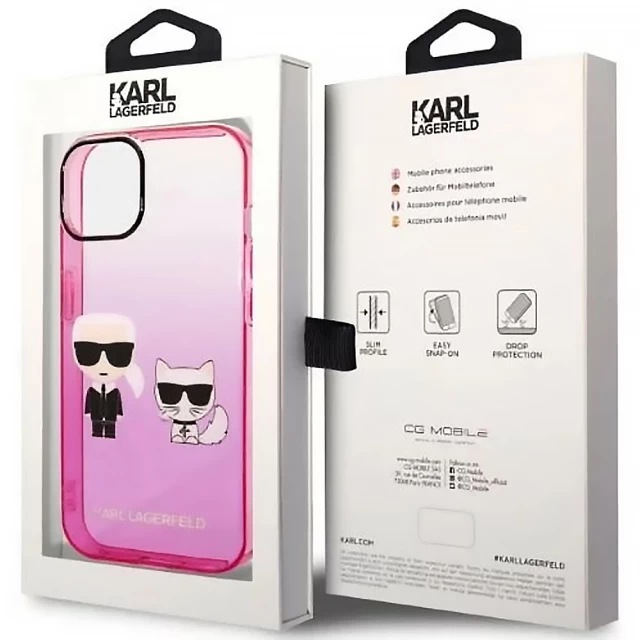 Чохол Karl Lagerfeld Gradient Iconik Karl & Choupette для iPhone 14 Pink (KLHCP14STGKCP)