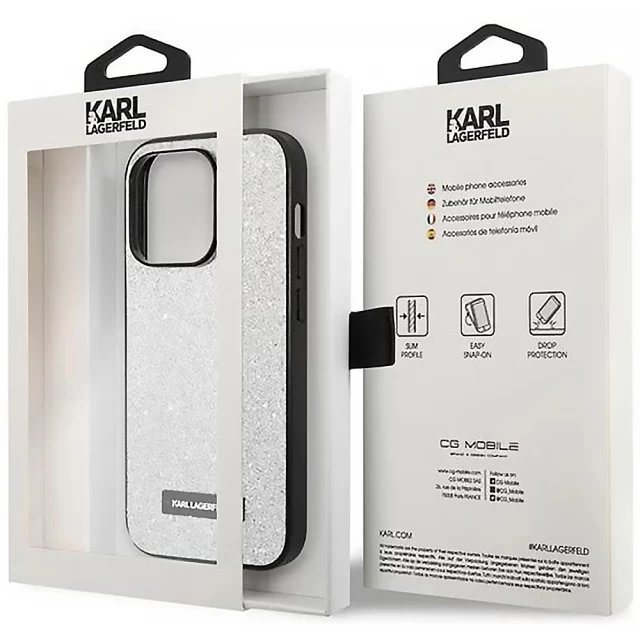 Чохол Karl Lagerfeld Glitter Plaque Logo для iPhone 14 Pro Max Silver (KLHCP14XG2ELS)