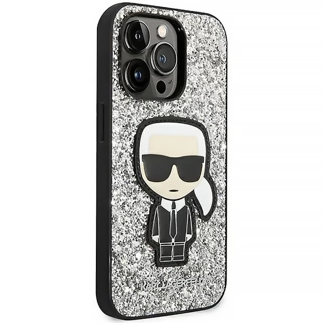 Чохол Karl Lagerfeld Glitter Flakes Iconik для iPhone 14 Pro Max Silver (KLHCP14XGFKPG)