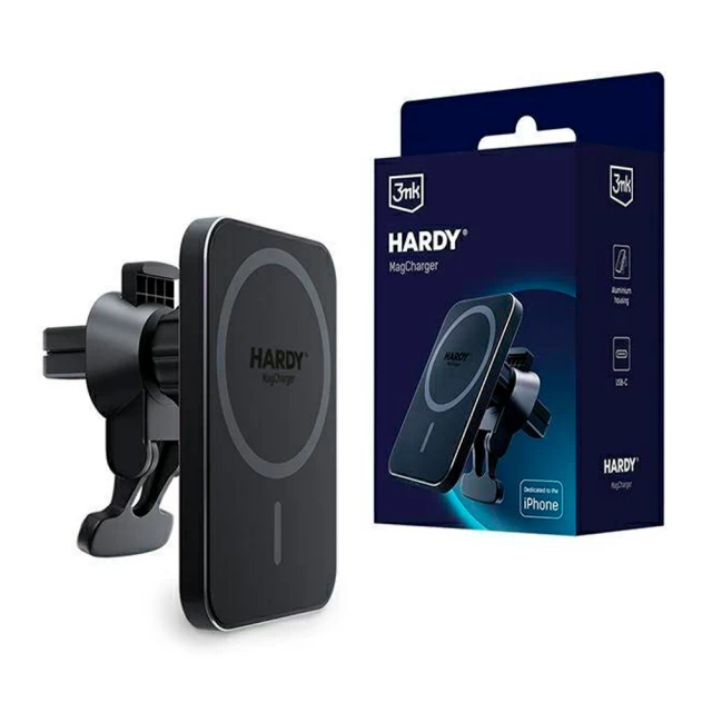 Автодержатель с функцией беспроводной зарядки 3mk Hardy MagCharger 15W Black with MagSafe (5903108497398)