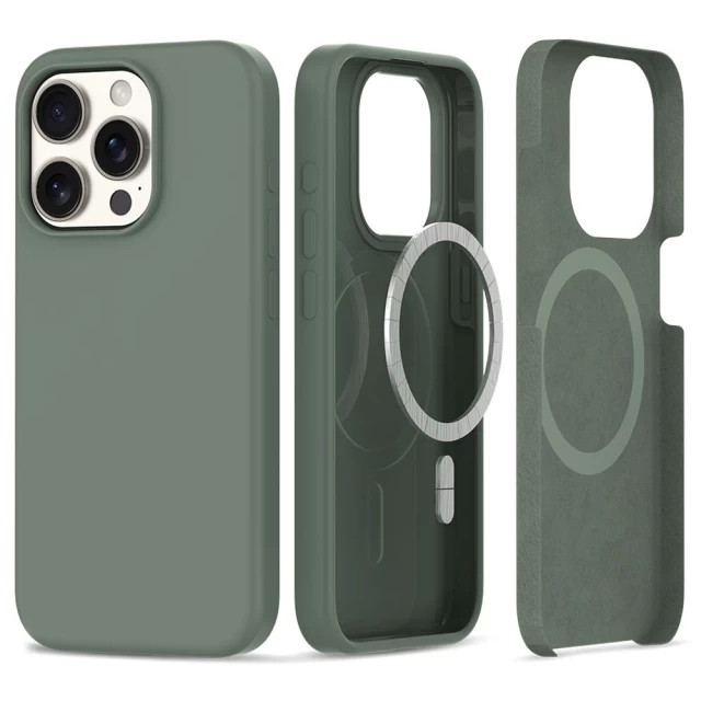 Чохол Tech-Protect Silicone для iPhone 15 Pro Olive with MagSafe (9319456606850)