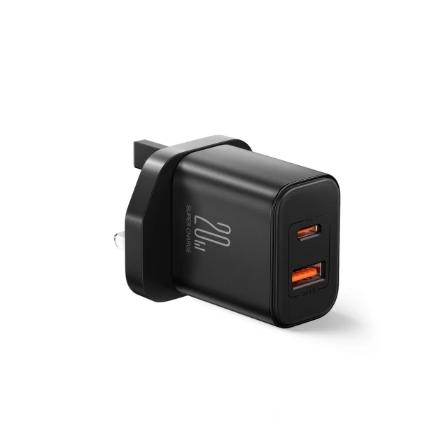 Сетевое зарядное устройство Joyroom Flash Series (UK) USB-A/USB-C 20W Black (JR-TCF05)