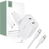 Мережевий зарядний пристрій Tech-Protect 20W 2xUSB-C with USB-C to Lightning Cable 1m White (9319456607307)