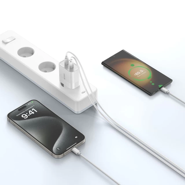 Сетевое зарядное устройство Tech-Protect 20W 2xUSB-C with USB-C to Lightning Cable 1m White (9319456607307)