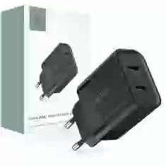 Мережевий зарядний пристрій Tech-Protect 20W 2xUSB-C Black (9319456607284)
