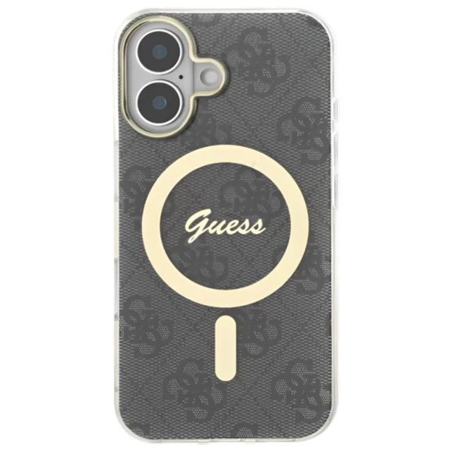 Чохол Guess IML 4G для iPhone 16 Black with MagSafe (GUHMP16SH4STK)