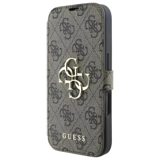 Чохол-книжка Guess 4G Big Metal Logo для iPhone 16 Plus Brown (GUBKP16M4GMGBR)