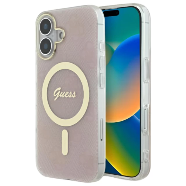 Чехол Guess IML 4G для iPhone 16 Pink with MagSafe (GUHMP16SH4STP)