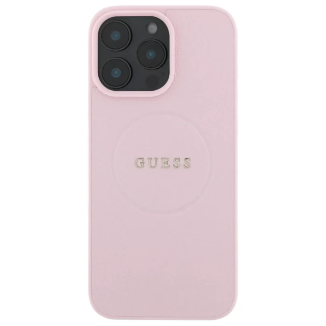 Чехол Guess Grained Gold Ring для iPhone 16 Pro Pink with MagSafe (GUHMP16LPGHSMMP)