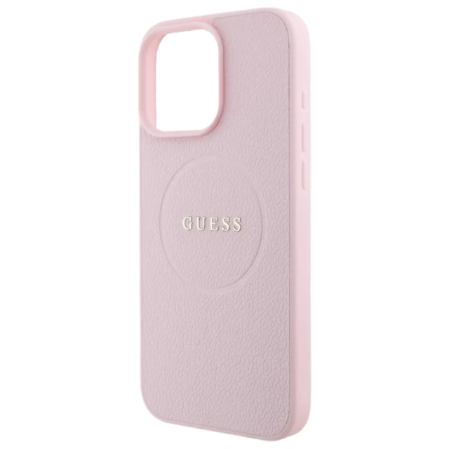 Чехол Guess Grained Gold Ring для iPhone 16 Pro Pink with MagSafe (GUHMP16LPGHSMMP)