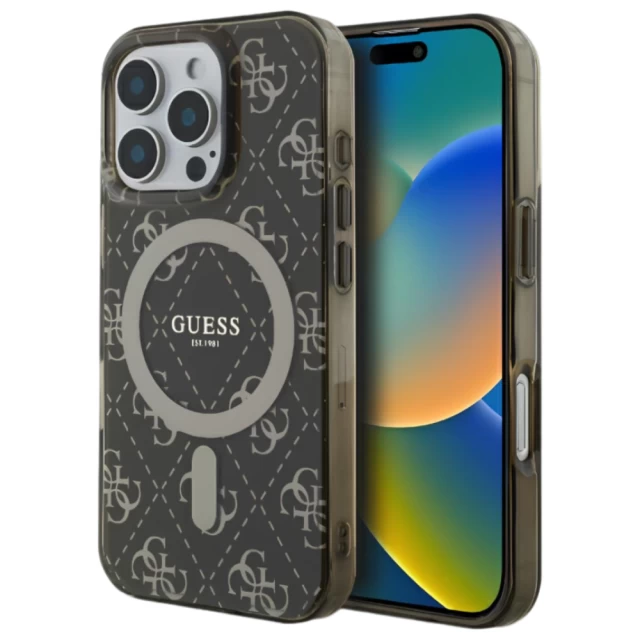 Чохол Guess IML 4G Background для iPhone 16 Pro Brown with MagSafe (GUHMP16LH4DTEW)