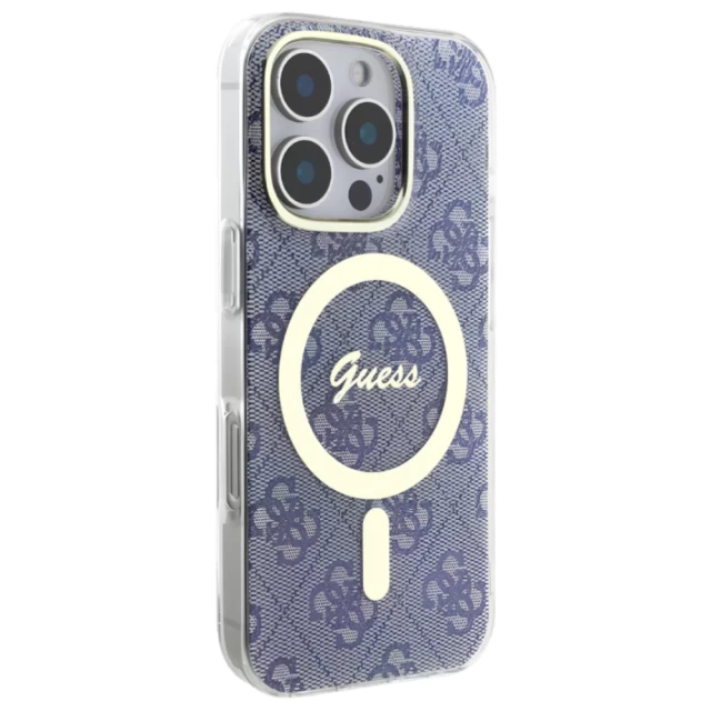 Чехол Guess IML 4G для iPhone 16 Blue with MagSafe (GUHMP16SH4STB)