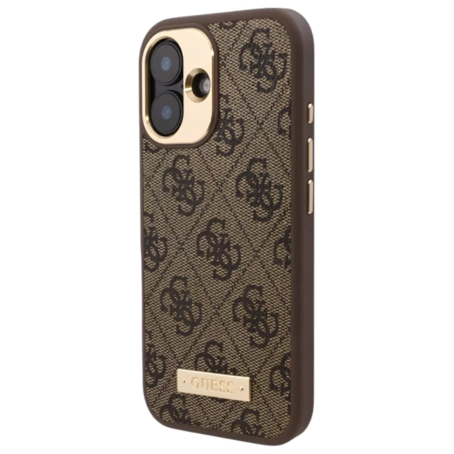 Чехол Guess 4G Logo Plate для iPhone 16 Brown with MagSafe (GUHMP16SU4GPRW)