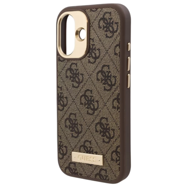 Чехол Guess 4G Logo Plate для iPhone 16 Brown with MagSafe (GUHMP16SU4GPRW)