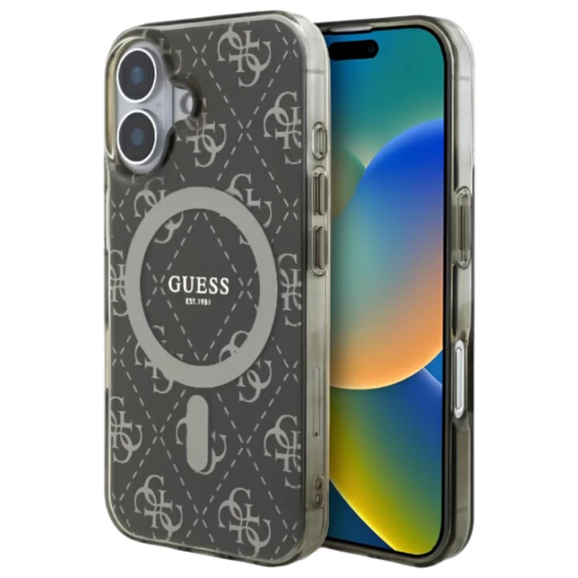 Чохол Guess IML 4G Background для iPhone 16 Brown with MagSafe (GUHMP16SH4DTEW)