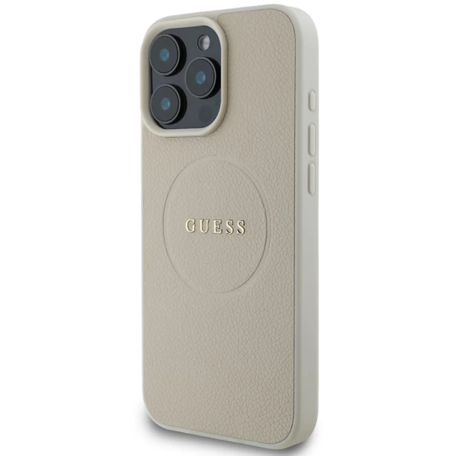 Чохол Guess Grained Gold Ring для iPhone 16 Pro Beige with MagSafe (GUHMP16LPGHSMME)