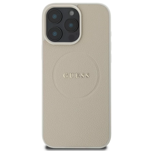 Чохол Guess Grained Gold Ring для iPhone 16 Pro Beige with MagSafe (GUHMP16LPGHSMME)