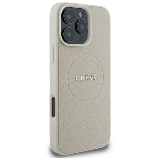 Чохол Guess Grained Gold Ring для iPhone 16 Pro Beige with MagSafe (GUHMP16LPGHSMME)