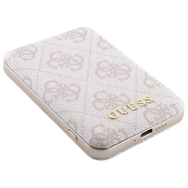 Портативное зарядное устройство Guess 4G Leather Metal Logo 15W 5000mAh Pink with MagSafe (GUPB5FP4EMGP)