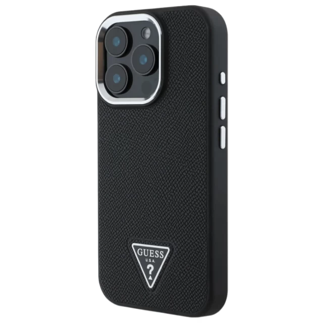 Чохол Guess Grained Triangle для iPhone 16 Pro Black with MagSafe (GUHMP16LPGTSPSK)