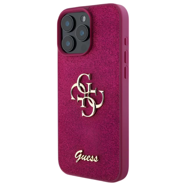 Чехол Guess Glitter Script Big 4G для iPhone 16 Pro Purple (GUHCP16LHG4SGU)