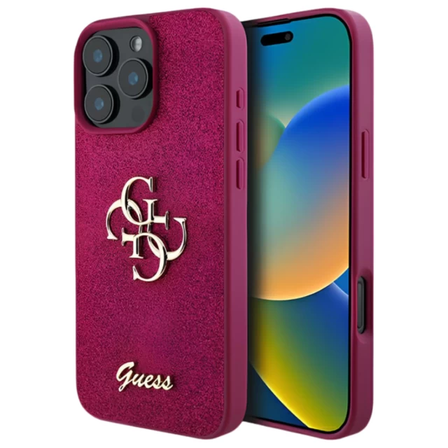 Чехол Guess Glitter Script Big 4G для iPhone 16 Pro Purple (GUHCP16LHG4SGU)