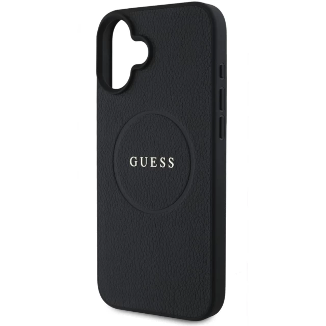 Чехол Guess Grained Gold Ring для iPhone 16 Black with MagSafe (GUHMP16SPGHSMMK)