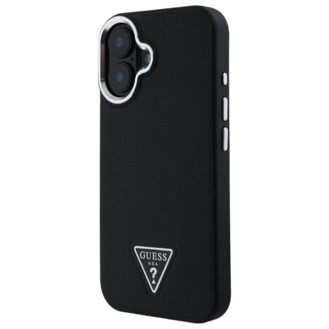 Чохол Guess Grained Triangle для iPhone 16 Black with MagSafe (GUHMP16SPGTSPSK)