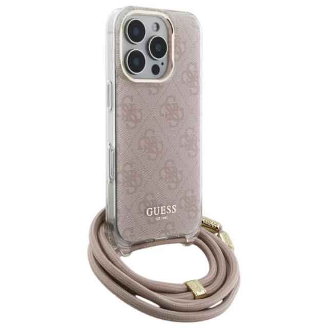 Чехол Guess Crossbody Cord 4G Print для iPhone 16 Pro Max Pink (GUHCP16XHC4SEP)