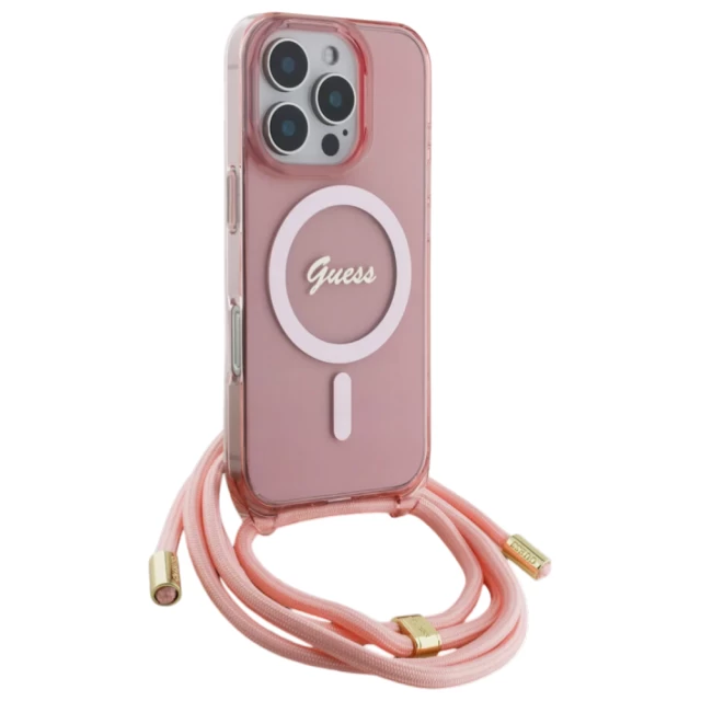 Чехол Guess Crossbody Cord Script для iPhone 16 Pro Max Pink with MagSafe (GUHMP16XHCTSGNSP)