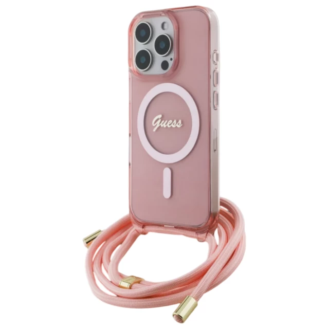 Чехол Guess Crossbody Cord Script для iPhone 16 Pro Max Pink with MagSafe (GUHMP16XHCTSGNSP)