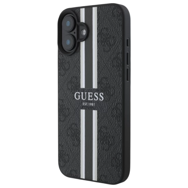 Чохол Guess 4G Printed Stripes для iPhone 16 Black with MagSafe (GUHMP16SP4RPSK)