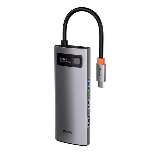 USB-хаб Baseus Bend Angle No.7 Multifunctional 6-in-1 USB-C to 2xUSB-A/USB-C/HDMI/3.5 mm Jack/MicroSD Grey (WKWG020013)