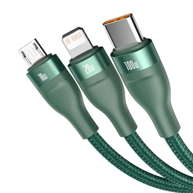 Кабель Baseus Flash 3-in-1 USB-C/USB-A to USB-C/Lightning/Micro-USB 1.2m Green (CA2T3-06)