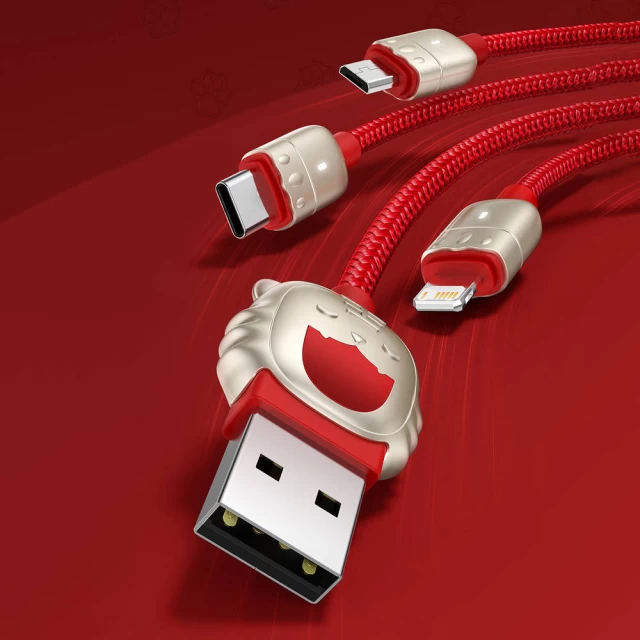 Кабель Baseus Year of the Tiger 3-in-1 USB-A to USB-C/Lightning/Micro-USB 1.2m Red (CASX010009)
