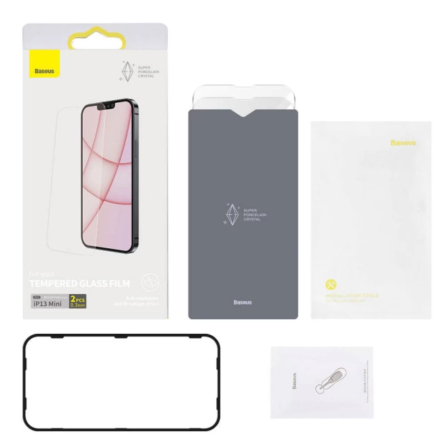 Защитное стекло Baseus Tempered Glass для iPhone 13 mini Transparent (2 Pack) (SGBL020002)