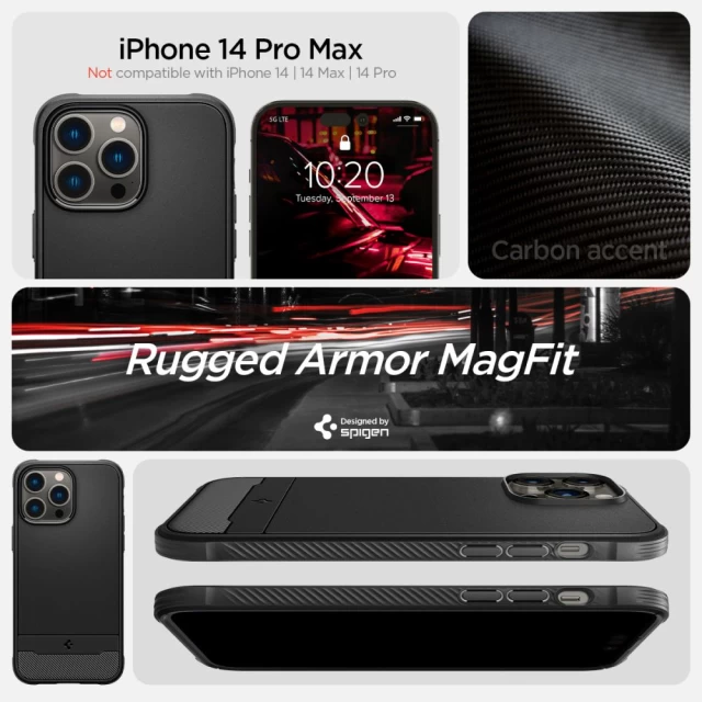 Чехол Spigen Rugged Armor для iPhone 14 Pro Max Matte Black with MagSafe (ACS04812)