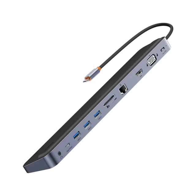 USB-хаб Baseus EliteJoy Gen 2 Multifunctional 11-in-1 USB-C to 3xUSB-A/2xUSB-C/HDMI/3.5 mm Jack/VGA/Ethernet/SD/TF Dark Grey (WKSX030013)