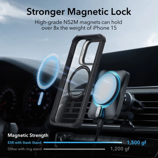 Чохол ESR Armor Tough Kickstand Halolock для iPhone 15 Pro Black Clear with MagSafe (4894240176634)